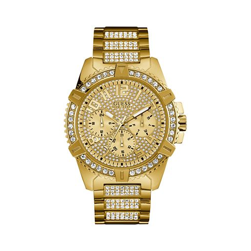 GUESS Mens Crystal Gold-Tone Stainless Steel Bracelet Watch 46mm