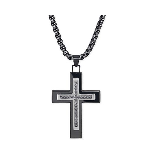 Esquire Mens Jewelry Black Diamond (1/4 ct. t.w.) Cross Necklace in Black IP over Stainless Steel