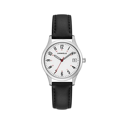 Caravelle Womens Black Leather Strap Watch 30mm