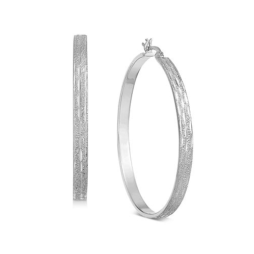 And Now This Large Silver Plated Textured Flat Medium Hoop Earrings