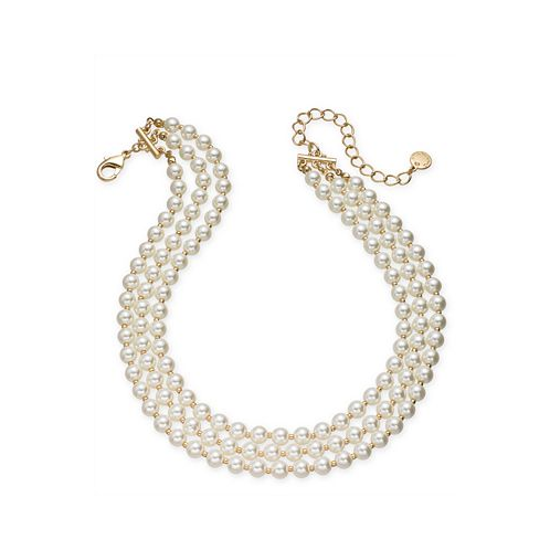 Charter Club Gold-Tone Imitation Pearl Triple-Row Choker Necklace 16 + 2 extender
