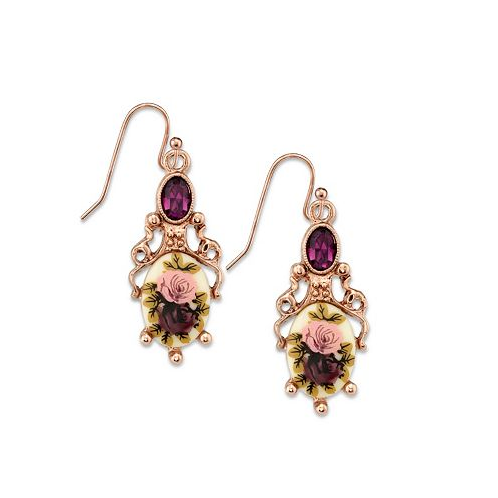 2028 Rose Gold-Tone Purple Crystal Flower Drop Earrings