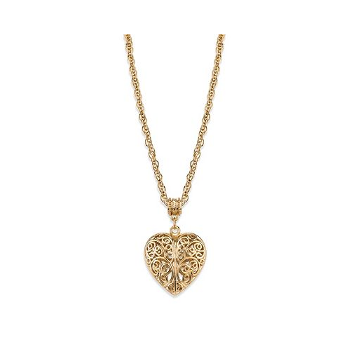 2028 14K Gold-Dipped Filigree Heart with Crystal Accent Necklace 18