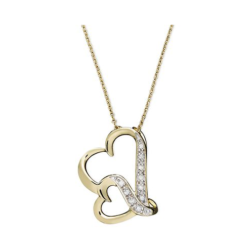 Macys Double Wavy Heart Diamond Pendant Necklace in 18k Gold over Sterling Silver (1/10 ct. t.w.)