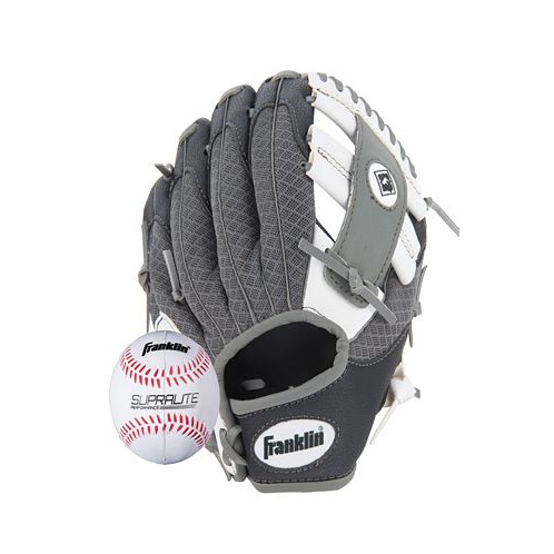 Franklin Sports 9.5 Teeball Meshtek Glove & Ball Set Black/White/Grey-Left Handed
