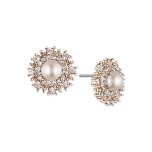 Marchesa Gold-Tone Cubic Zirconia & Imitation Pearl Button Earrings