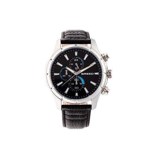 Breed Quartz Lacroix Chronograph Silver And Black Genuine Leather Watches 47mm
