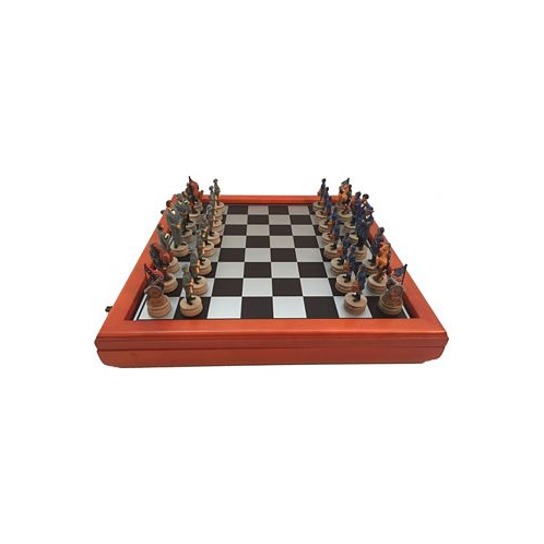 WorldWise Imports 3.25 Civil War Generals Painted Resin Men Chess Set with Cherry Stained Chest Board