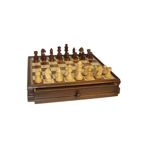 WorldWise Imports 15 Walnut and Maple Drawer Chest Chess Set