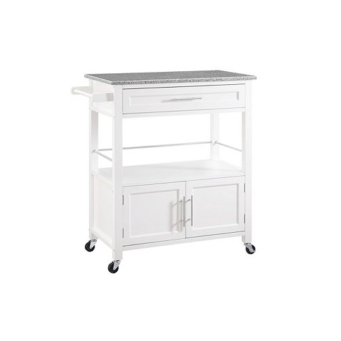 Linon Home Decor Cameron Kitchen Cart with Granite Top White