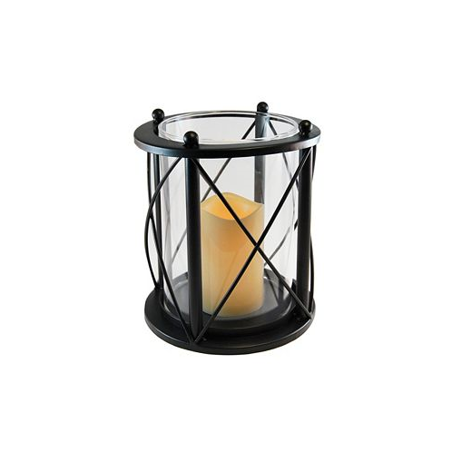 JH Specialties Inc/Lumabase Lumabase Black Round Criss Cross Metal Lantern with LED Candle