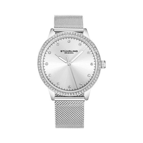 Stuhrling Womens Silver-Tone Mesh Bracelet Watch 38mm
