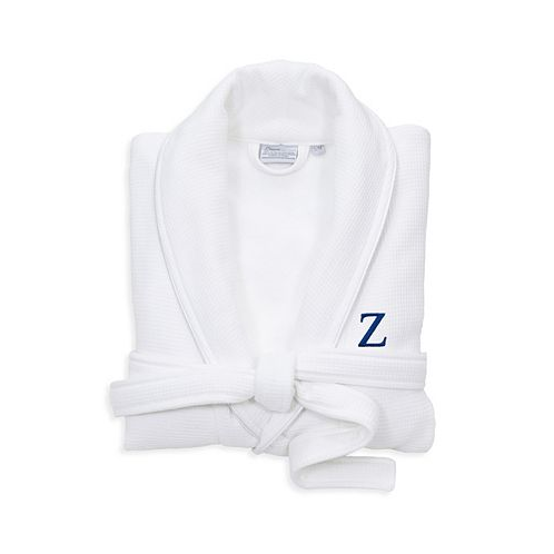Linum Home Personalized 100% Turkish Cotton Waffle Terry Bathrobe with Satin Piped Trim - White