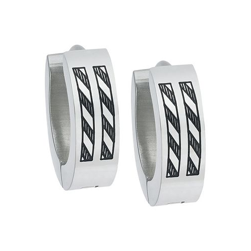 Sutton by Rhona Sutton Sutton Stainless Steel Etched Stripes Huggie Earring Set