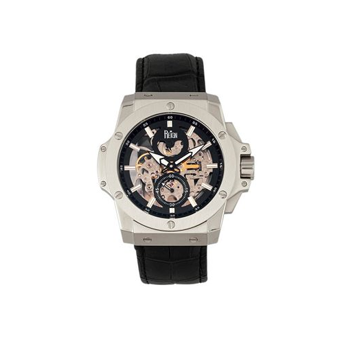 Reign Commodus Automatic Black Dial Silver Case Genuine Black Leather Watch 48mm