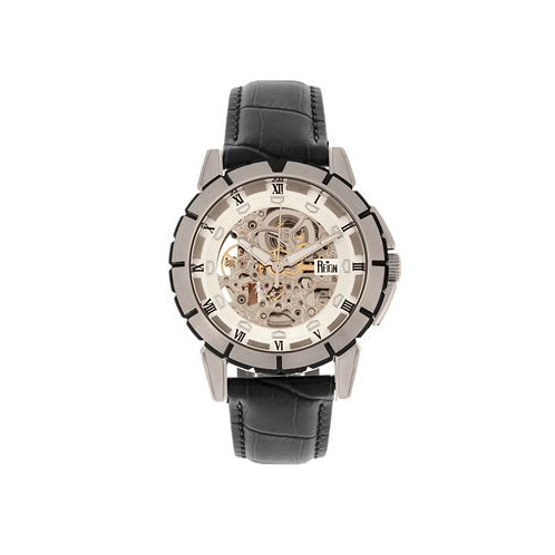 Reign Philippe Automatic White Dial Genuine Black Leather Watch 41mm