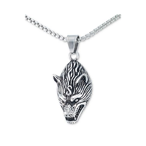 LEGACY for MEN by Simone I. Smith Mens Wolf Head 24 Pendant Necklace in Stainless Steel