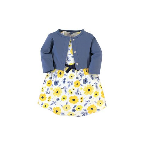 Touched by Nature Baby Girls Baby Organic Cotton Dress and Cardigan 2pc Set Yellow Garden
