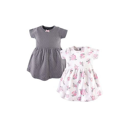 Hudson Baby Toddler Girls Cotton Short-Sleeve Dresses 2pk Pink Gray Floral