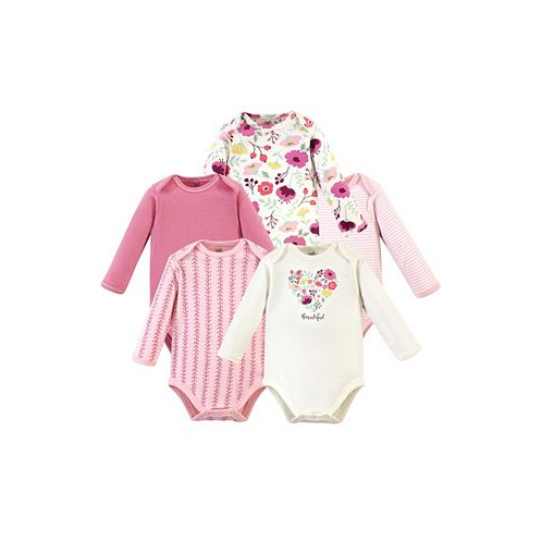 Touched by Nature Baby Girls Baby Organic Cotton Long-Sleeve Bodysuits 5pk Botanical