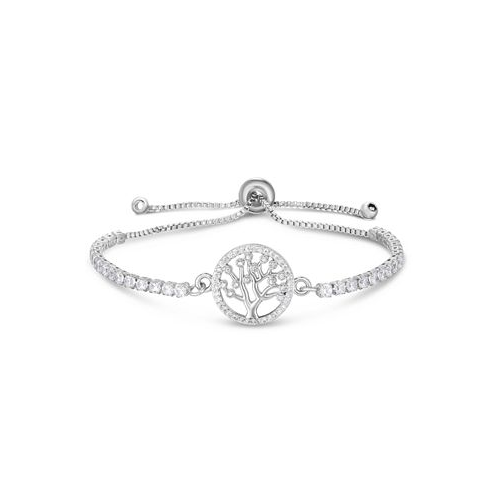 Macys Cubic Zirconia Tree Of Life Adjustable Bolo Bracelet In Silver Plate