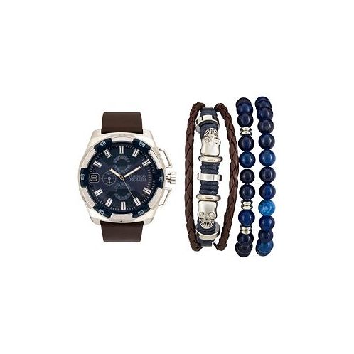 American Exchange Mens Brown Analog Quartz Watch And Holiday Stackable Gift Set