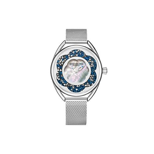 Stuhrling Womens Silver Tone Mesh Stainless Steel Bracelet Watch 38mm