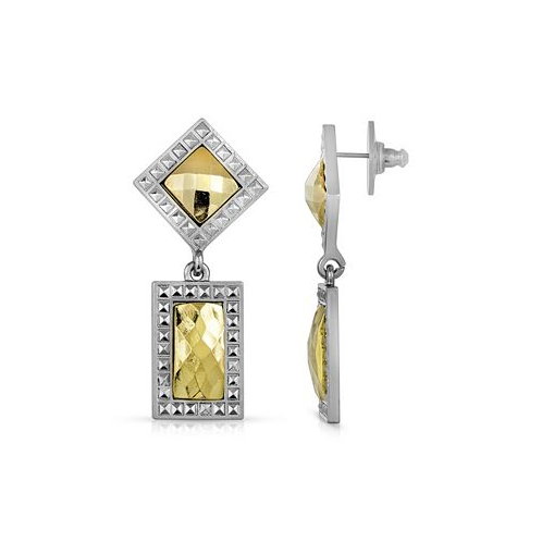 2028 Silver- Tone Gold-Tone Stone Double Drop Square Earrings