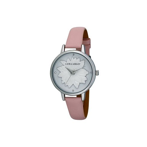 Laura Ashley Womens Flower Dial Pink Polyurethane Strap Watch 38mm