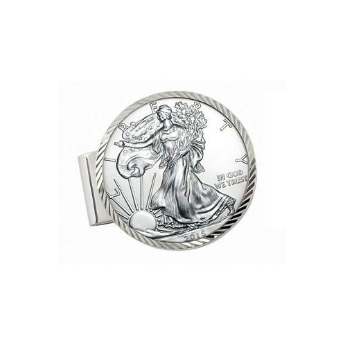 American Coin Treasures Mens Sterling Silver Diamond Cut Coin Money Clip with American Silver Eagle Dollar