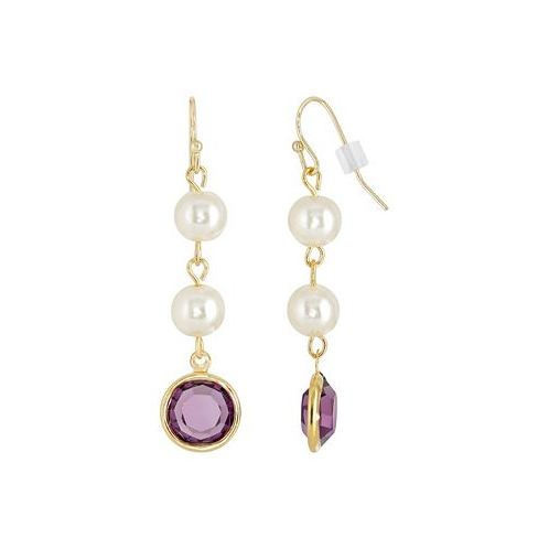 2028 Gold-Tone Imitation Pearl with Purple Channels Drop Earring