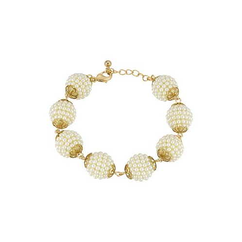 2028 Gold-Tone Multi Round Imitation Pearl Ball Bracelet