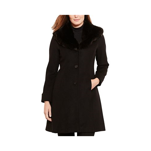 POLO Ralph Lauren Womens Petite Faux-Fur-Trim Walker Coat