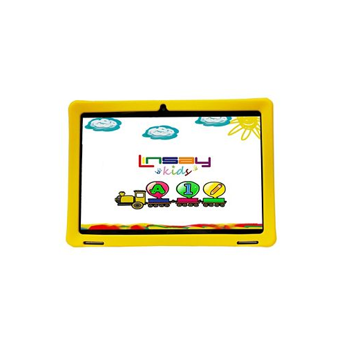 LINSAY New 10.1 Funny Kids Wi-Fi Tablet Octa Core 128GB with Yellow Kids Defender Case Newest Android 13 Google certified