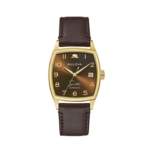 Bulova Mens Frank Sinatra Automatic Brown Leather Strap Watch 33.5x45mm