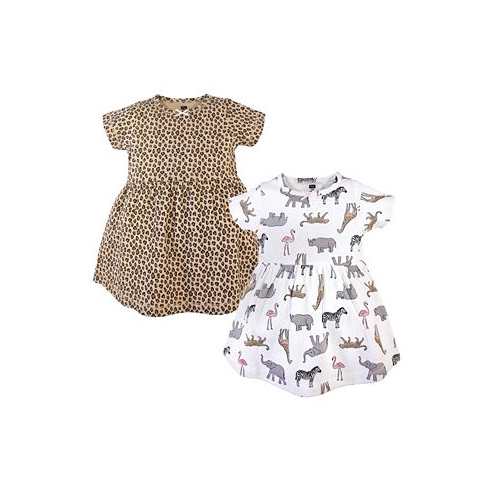 Hudson Baby Toddler Girl Cotton Short-Sleeve Dresses 2pk Modern Pink Safari