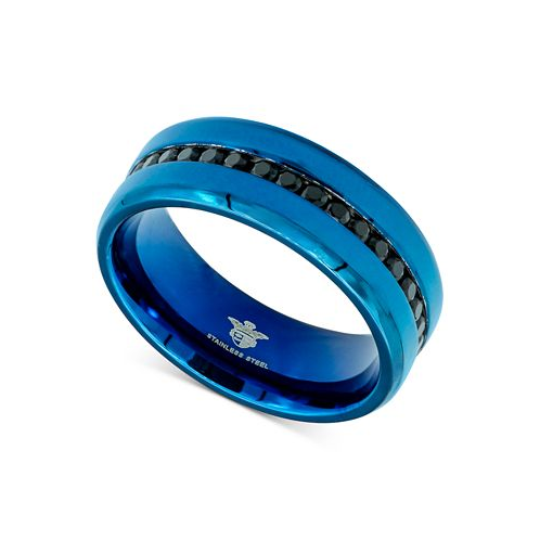 Blackjack Mens Black Cubic Zirconia Band in Blue Ion-Plated Stainless Steel
