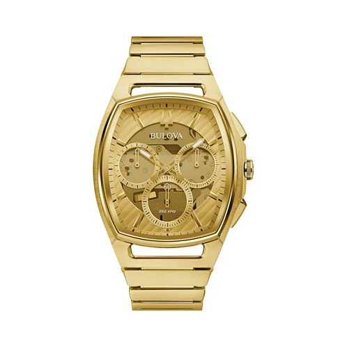 Bulova Mens Chronograph Curv Gold-Tone Stainless Steel Bracelet Watch 41.7mm