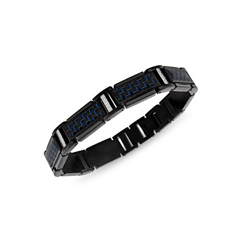 Esquire Mens Jewelry Diamond (1/5 ct. t.w.) & Blue Carbon Fiber Link Bracelet in Black Ion-Plated Stainless Steel