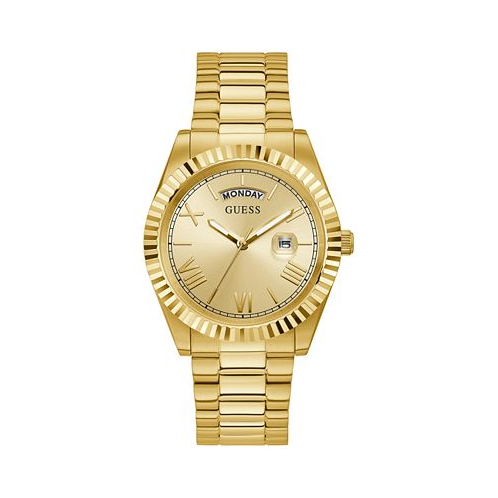 GUESS Mens Gold-Tone Stainless Steel Bracelet Watch 42mm