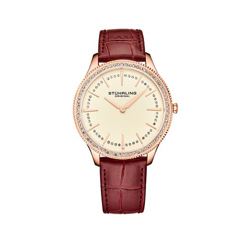 Stuhrling Mens Red Genuine Leather Strap Watch 38mm