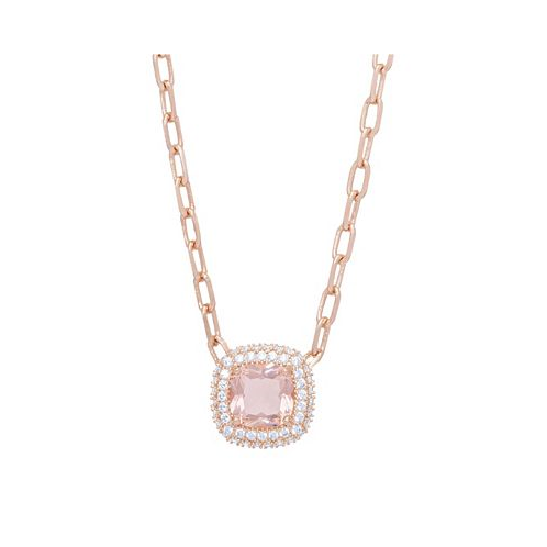 Macys Simulated Morganite Cubic Zirconia Paperclip 18 Rose Gold Plate Necklace