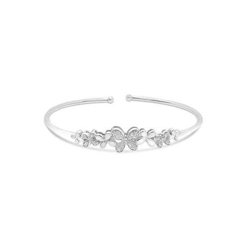 Macys Diamond Flower Flex Bangle Bracelet (1/6 ct. t.w.) in Sterling Silver