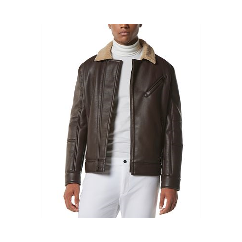 Marc New York Mens Maxton Asymmetrical Moto Jacket with Faux-Shearling Collar