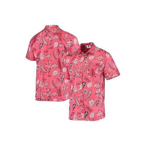 Wes & Willy Mens Scarlet Ohio State Buckeyes Vintage-Like Floral Button-Up Shirt