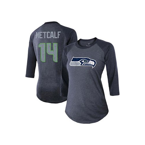 Fanatics Womens DK Metcalf College Navy Seattle Seahawks Team Player Name Number Tri-Blend Raglan 3/4 Sleeve T-shirt