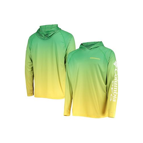 Columbia Mens Green Oregon Ducks Terminal Tackle Omni-Shade UPF 50 Long Sleeve Hooded Long Sleeve T-shirt