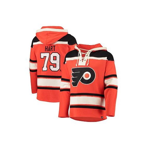 47 Brand Mens Carter Hart Orange Philadelphia Flyers Player Name and Number Lacer Pullover Hoodie