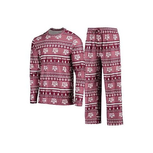 Concepts Sport Mens Maroon Texas A&M Aggies Ugly Sweater Long Sleeve T-shirt and Pants Sleep Set