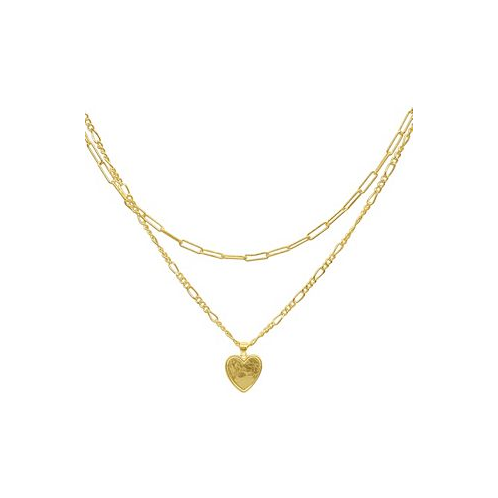ADORNIA Paper Clip and Figaro Heart Chain Set Necklace